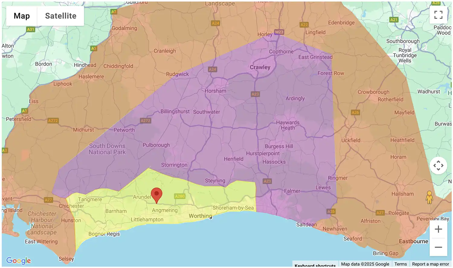 Gas Bottles Bognor Regis delivery zone map - click to see on BBQ Gas Bottles